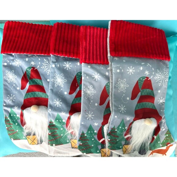 Christmas Stocking Snowman or Bearded Gnome Designs w/ Red Band Hangable NEW - Picture 9 of 9